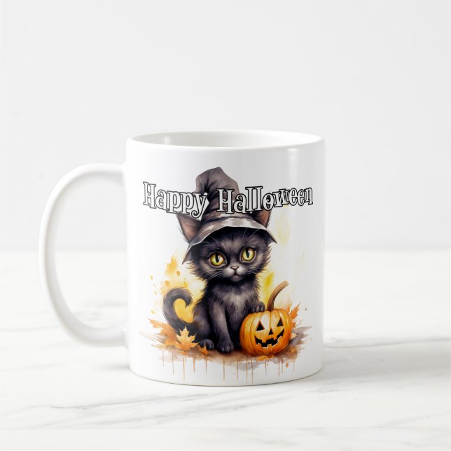 Black Kitty Cat | Frohe Halloween Kaffeetasse (Links)