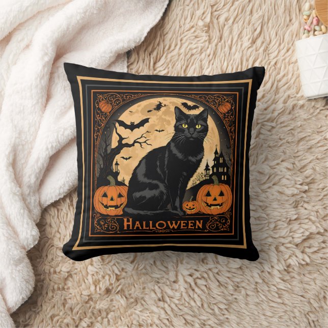 Black Kitty Cat Halloween Kissen (Decke)