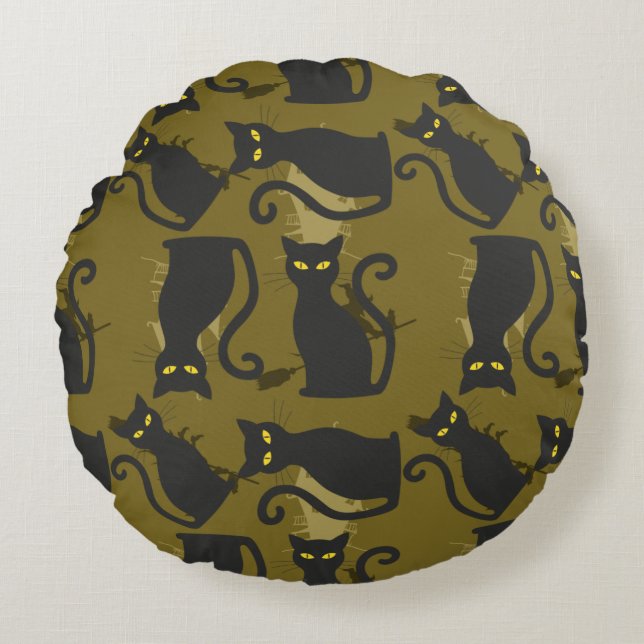 Black Kitty Cat Metallizer Factory Deko Rundes Kissen (Vorderseite)