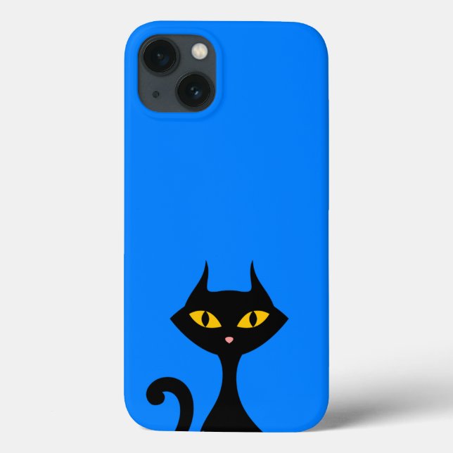 Black Kitty Cat mit blauem Hintergrund Case-Mate iPhone Hülle (Rückseite)