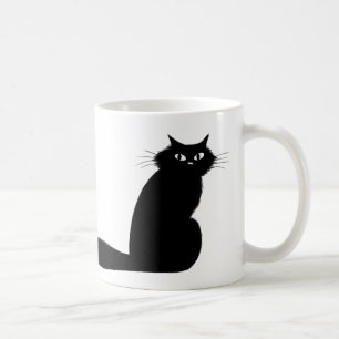 Black Kitty Cat mit langem Schwanz Seitenauge Kaffeetasse