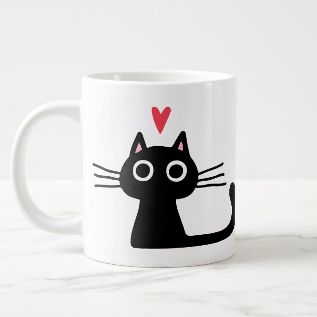 Black Kitty Cat mit Valentinins Herz Jumbo-Tasse (Links)