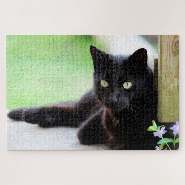 Black Kitty Cat Niedlich Fun Animal Jigsaw Puzzle (Horizontal)