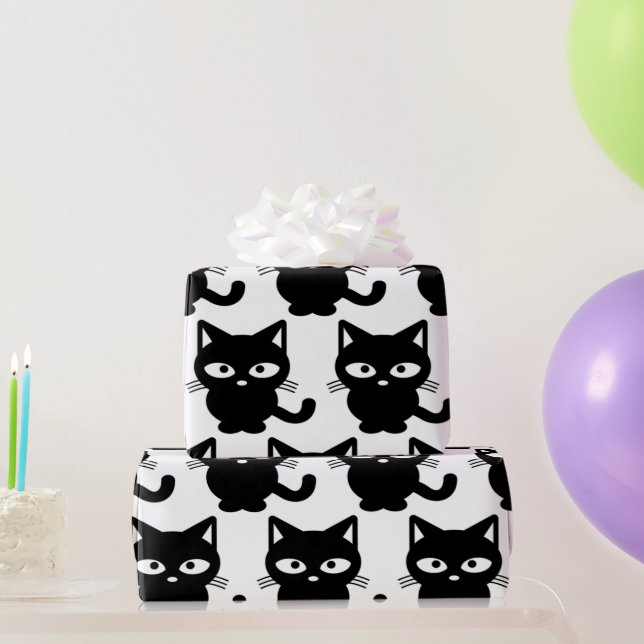 Black Kitty Cat Niedlich Halloween Geschenkpapier (Partygeschenke)
