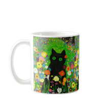 Black Kitty Floral Tasse