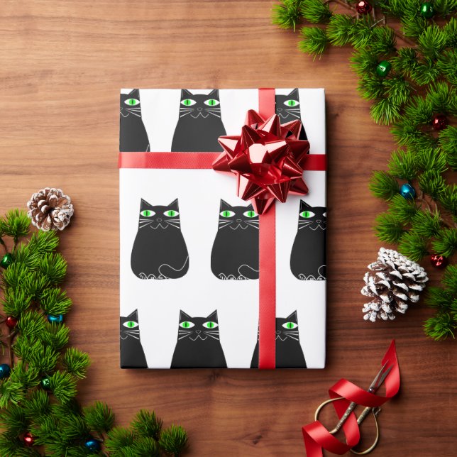 Black Kitty Green Eyes Custom Geschenkpapier (Feiertagsgeschenk)