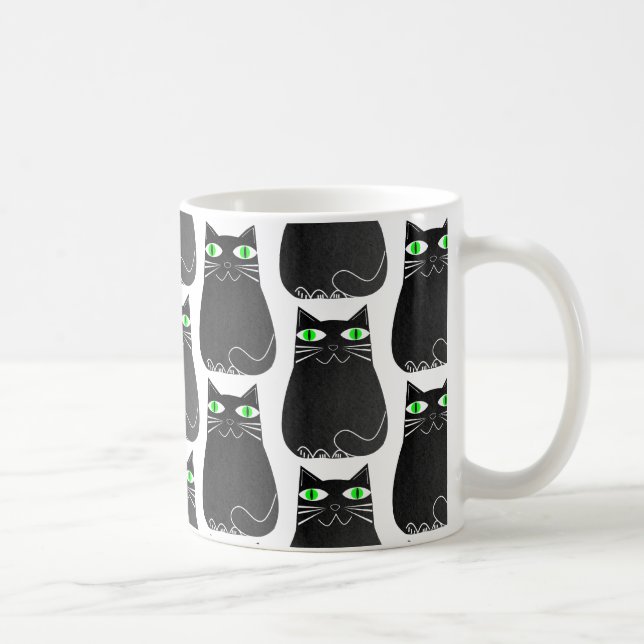 Black Kitty Green Eyes Custom Kaffeetasse (Rechts)