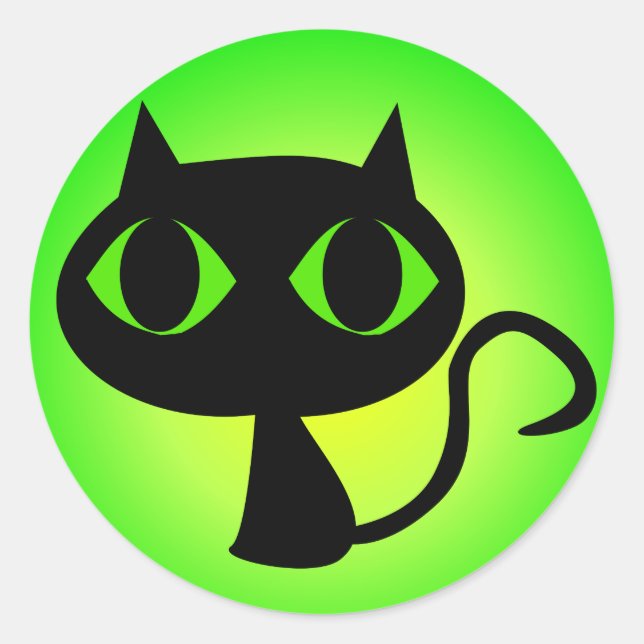 Black Kitty Green Gradient Runder Aufkleber (Vorderseite)