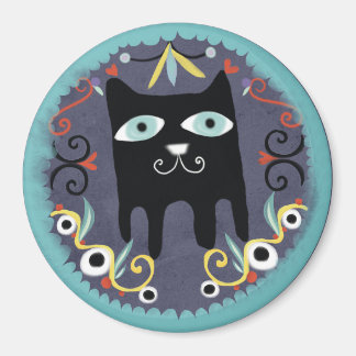 Black Kitty Lovely Kawaii Cat Blue Magnet