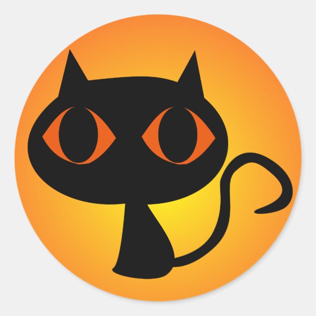 Black Kitty Orange Gradient Runder Aufkleber (Vorderseite)