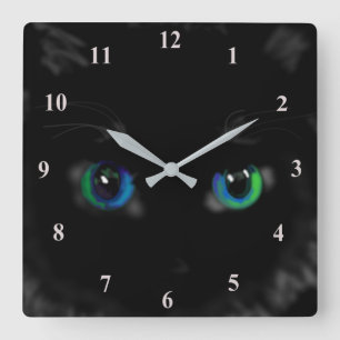 Black Kitty Quadratische Wanduhr