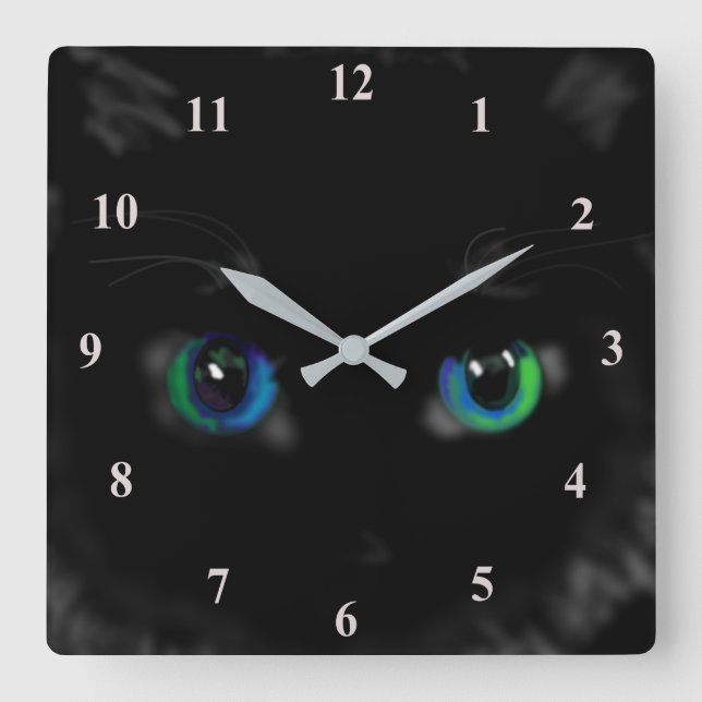 Black Kitty Quadratische Wanduhr (Vorderseite)