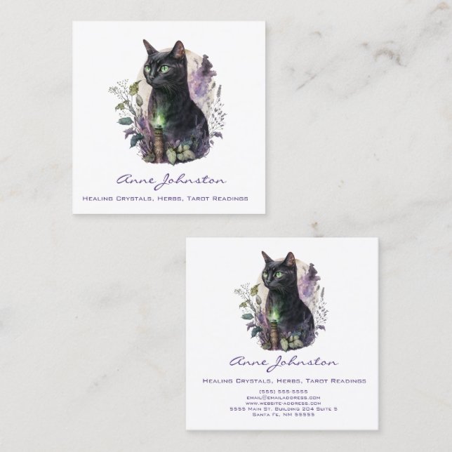 Black Kitty Square Business Card Quadratische Visitenkarte (Vorne/Hinten)
