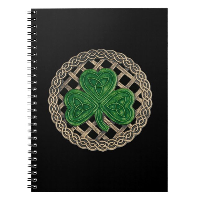 Black Kleeblatt On Celtic Knots Spiral Notebook Notizblock (Vorderseite)