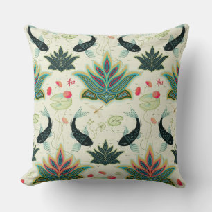 Black Koi Reimagined Damask Pillow Kissen