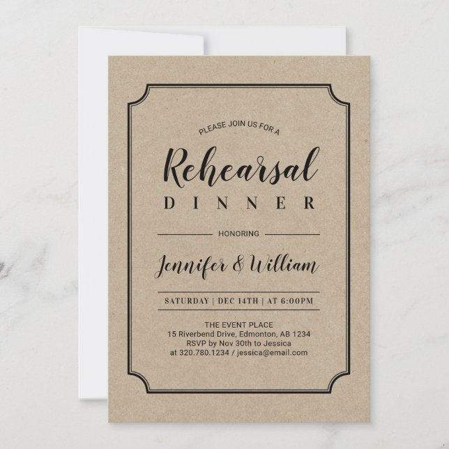 Black & Kraft | Classic Wedding Probe Dinner Einladung (Vorderseite)