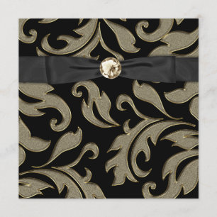 Black Krawatte Black Gold Damask Party Einladung