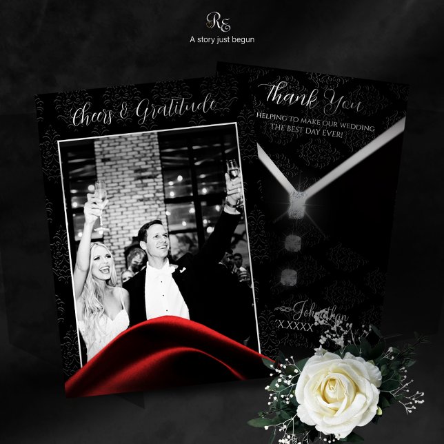 Black Krawatte Diamond Danke Karte (A chic way to say thank you with a photo keepsake on the front, bow tie elegance on the back.)