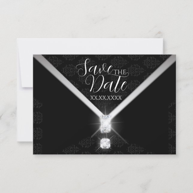 Black Krawatte Diamond Save the Date (Vorderseite)