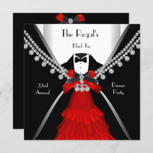 Black Krawatte Dinner White Red Bow Party Einladung