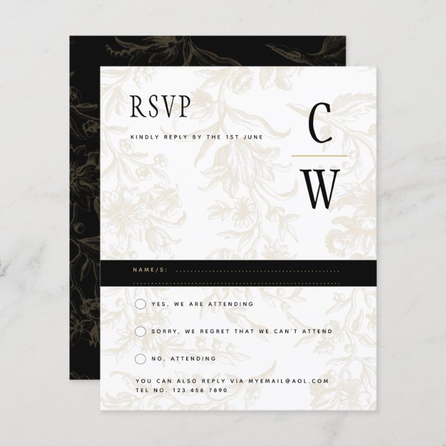 Black Krawatte Hochzeitthema Vintag Gold Damask (Vorne/Hinten)