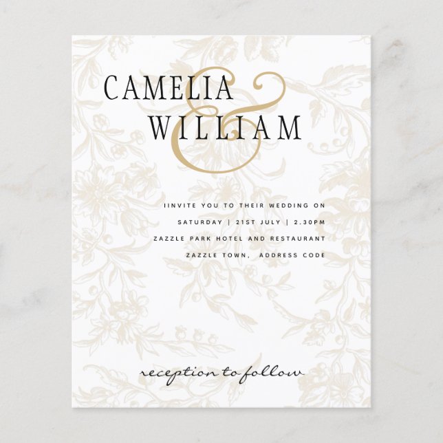 Black Krawatte Hochzeitthema Vintag Gold Damask Flyer (Vorne)