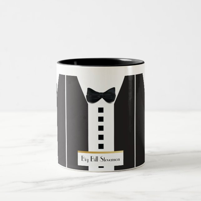 Black Krawatte Tuxedo 🎩 Funny Office Monogram Zweifarbige Tasse (Mittel)
