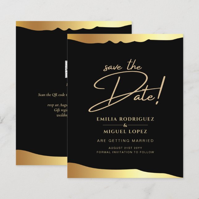 Black Krawatte Wedding Gold Foil Script Elegantes  (Vorne/Hinten)
