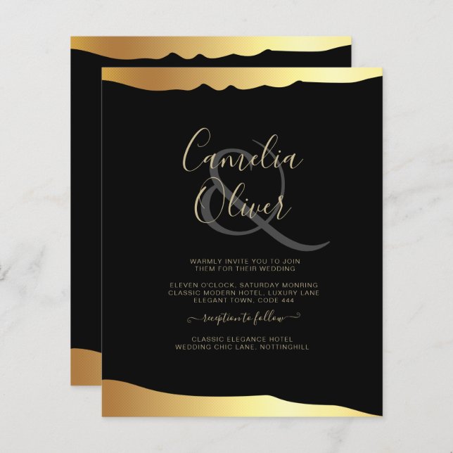 Black Krawatte Wedding Gold Foil Script Elegantes  (Vorne/Hinten)