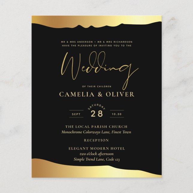 Black Krawatte Wedding Gold Foil Script Elegantes  (Vorderseite)