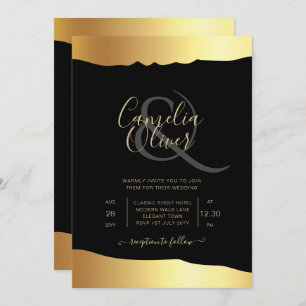 Black Krawatte Wedding Gold Foil Script Elegantes  Einladung