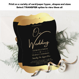 Black Krawatte Wedding Gold Foil Script Elegantes  Einladung