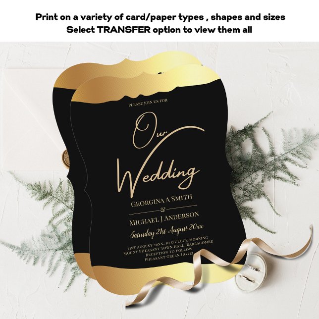 Black Krawatte Wedding Gold Foil Script Elegantes  Einladung (Von Creator hochgeladen)