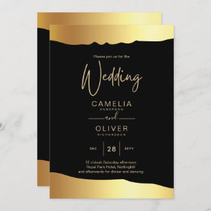 Black Krawatte Wedding Gold Foil Script Elegantes  Einladung
