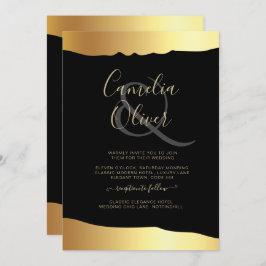 Black Krawatte Wedding Gold Foil Script Elegantes  Einladung