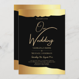 Black Krawatte Wedding Gold Foil Script Elegantes  Einladung