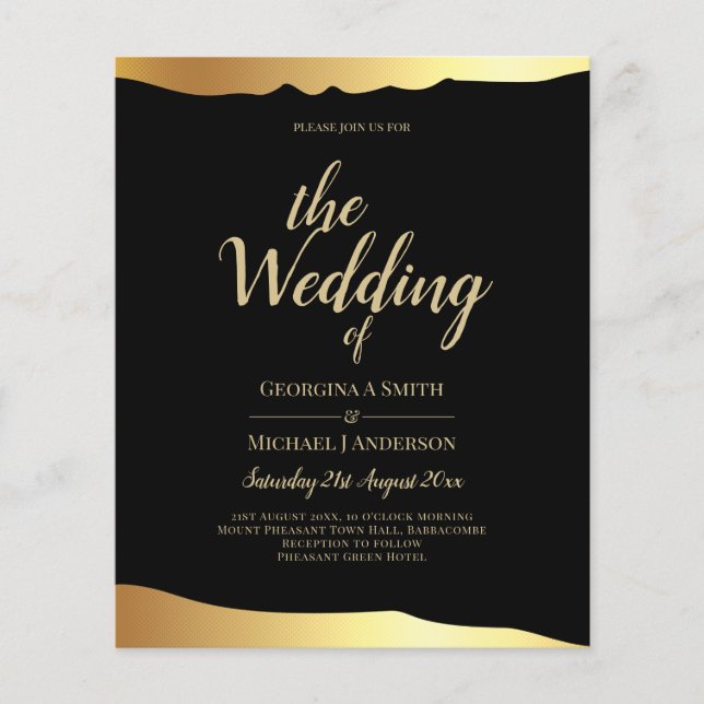 Black Krawatte Wedding Gold Foil Script Elegantes  Flyer (Vorne)