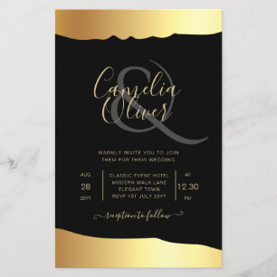Black Krawatte Wedding Gold Foil Script Elegantes  Flyer