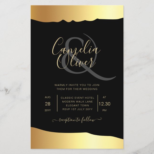 Black Krawatte Wedding Gold Foil Script Elegantes  Flyer (Vorne)