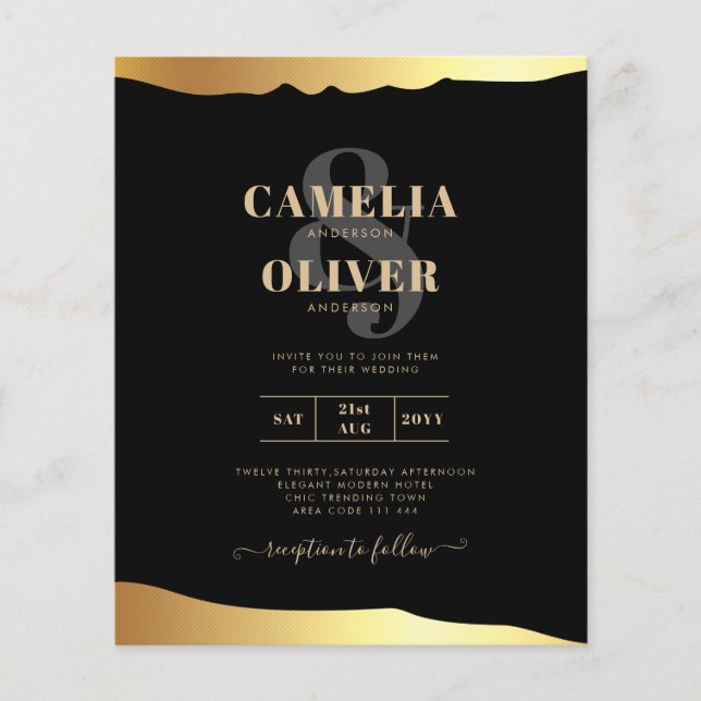 Black Krawatte Wedding Gold Foil Script Elegantes  Flyer (Vorne)