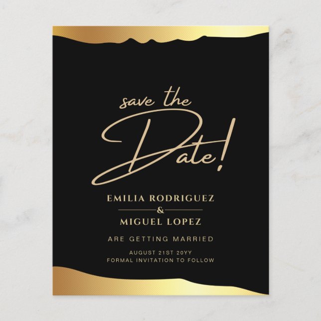 Black Krawatte Wedding Gold Foil Script Elegantes  Flyer (Vorne)