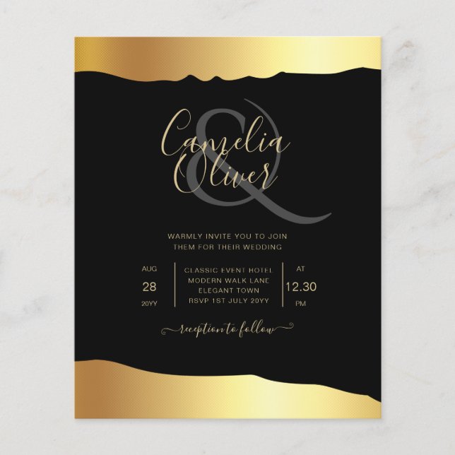 Black Krawatte Wedding Gold Foil Script Elegantes  Flyer (Vorne)