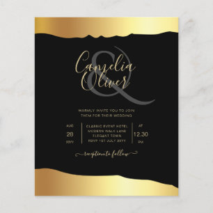 Black Krawatte Wedding Gold Foil Script Elegantes  Flyer