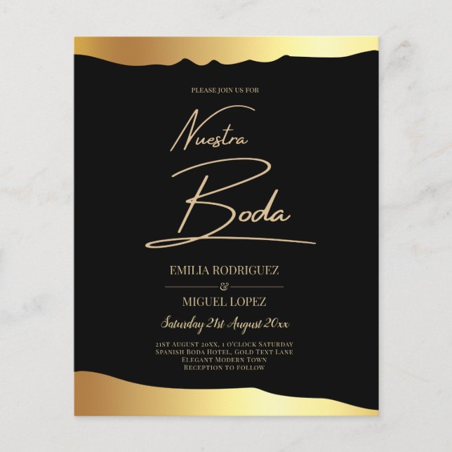 Black Krawatte Wedding Gold Foil Script Elegantes  Flyer (Vorne)