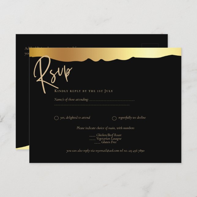 Black Krawatte Wedding Gold Foil Script Elegantes  Postkarte (Vorne/Hinten)