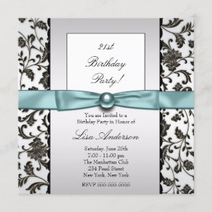 Black Krawatten Damask Womans Birthday Party Einladung