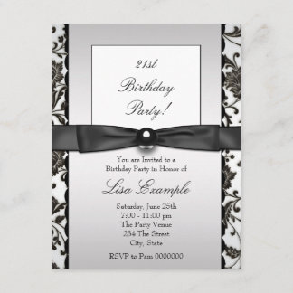 Black Krawatten Damask Womans Birthday Party Einladung