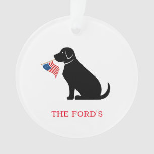 Black Lab American Flag Family NAME Dog USA Ornament