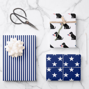 Black Lab American Flag USA Preppy Dog Fun Geschenkpapier Set
