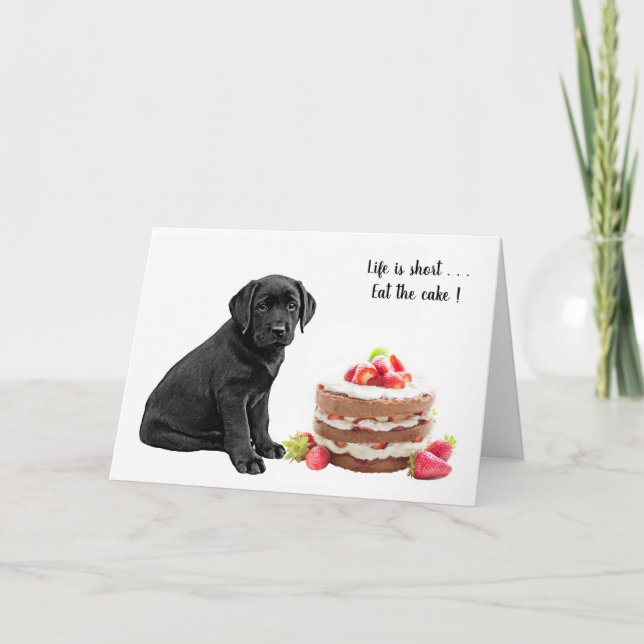 Black Lab Birthday Card - Dog Cake Birthday Karte (Vorderseite)